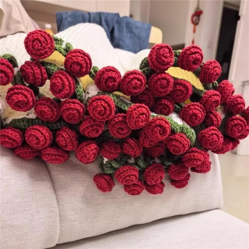 Handmade Pack Crocheted Blanket Acrylic Fiber Rose Bouquet Blanket Change Bouquet Creative Quilt Cover Diameter80/110/160cm