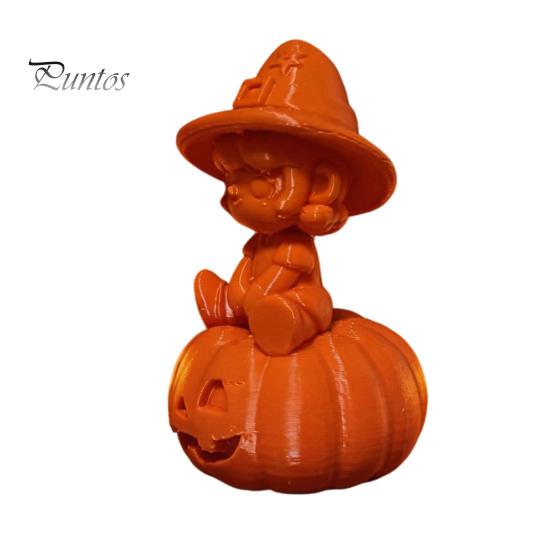 Halloween Girl Statue 3D Printed Pumpkin Figurine, Spooky Witch Statue, Figurine Sitting On Ornament for Party Decor Desktop