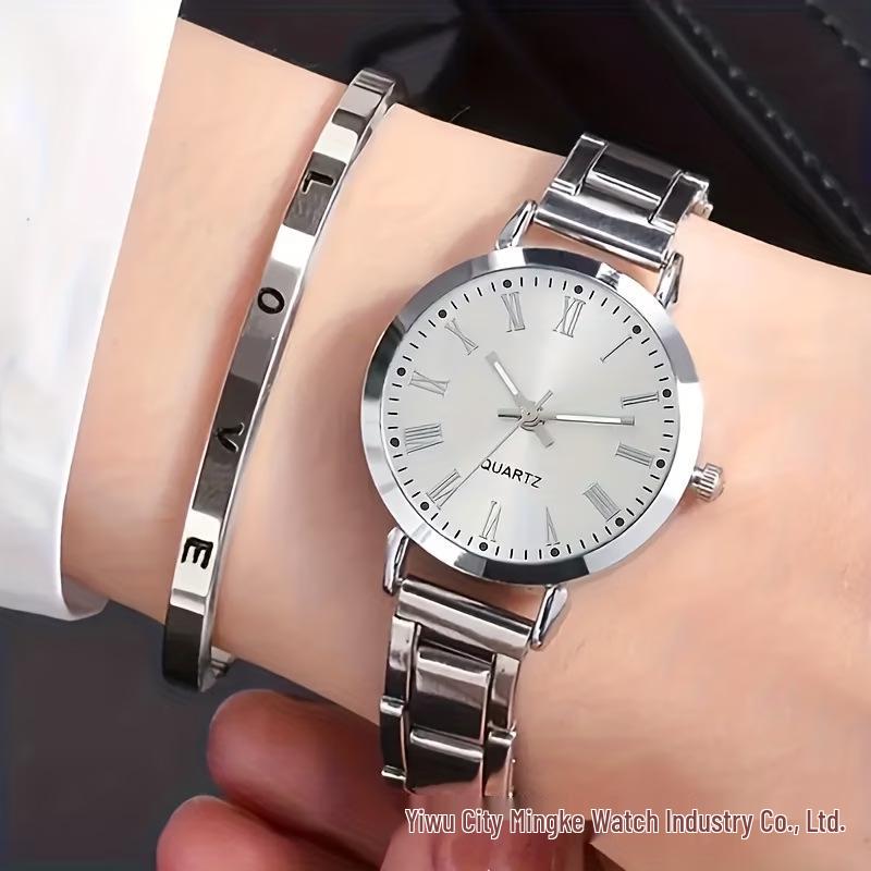 Fashionable Trendy Women's Digital Roman Dial Steel Band Watch