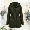 Damen Kapuzenjacke Mittellang Lässiger Lockerer Schnitt Windbreaker Mantel mit Verstellbarem Bundzug und Druckknopfleiste vorne