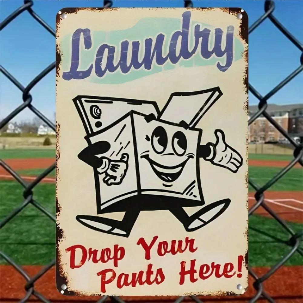 Vintage HEMITONG Laundry Metal Sign "Drop Your Pants Here" - Garage Wall Decor with Rat Rod Stickers, Ideal Gift