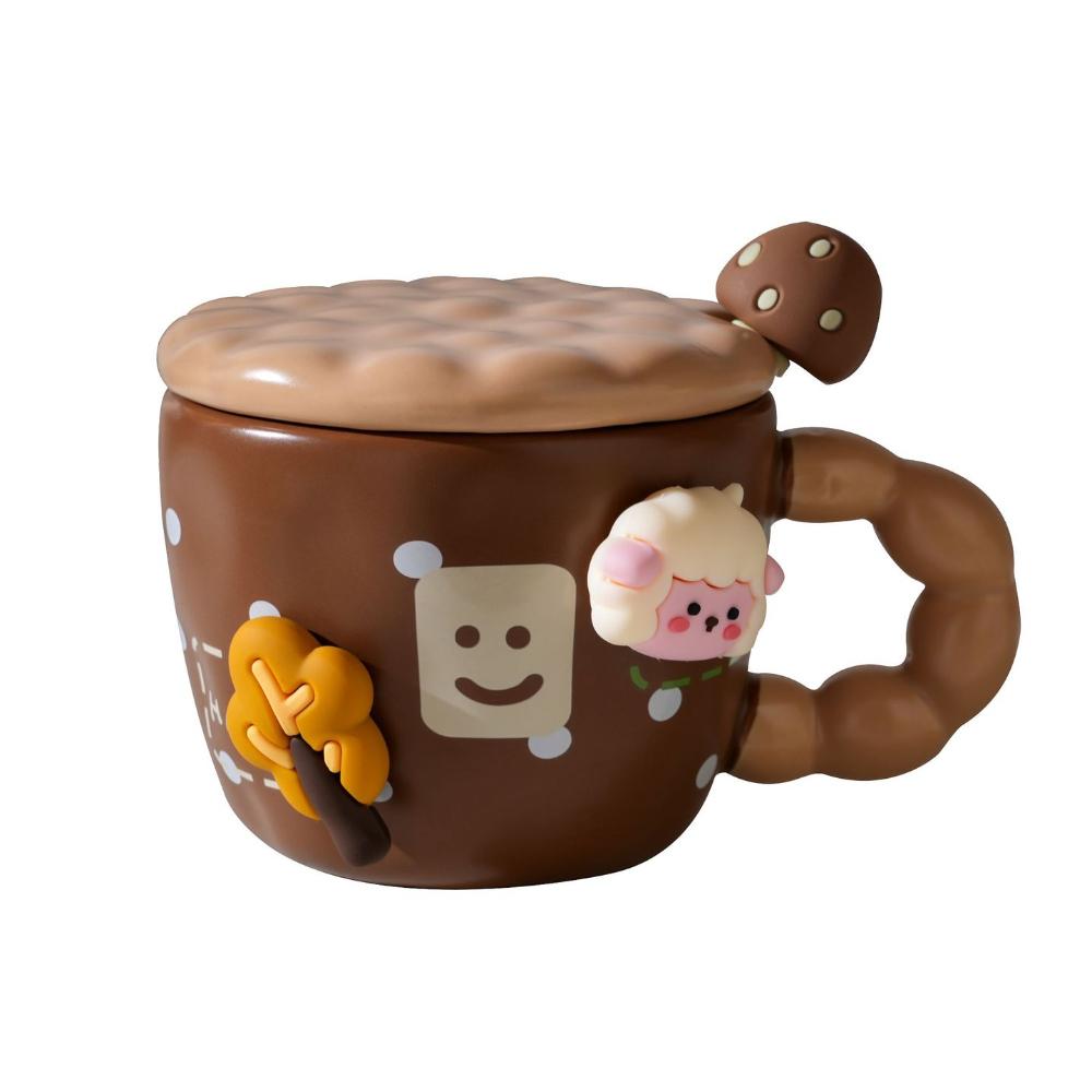 Kreativer magnetisch ansaugender Lammbecher Niedlicher Keramik-Wasserbecher Cartoon-Kaffeebecher mit Deckel Löffel Paarbecher Souvenir-Geschenk Frauen 401-500ml