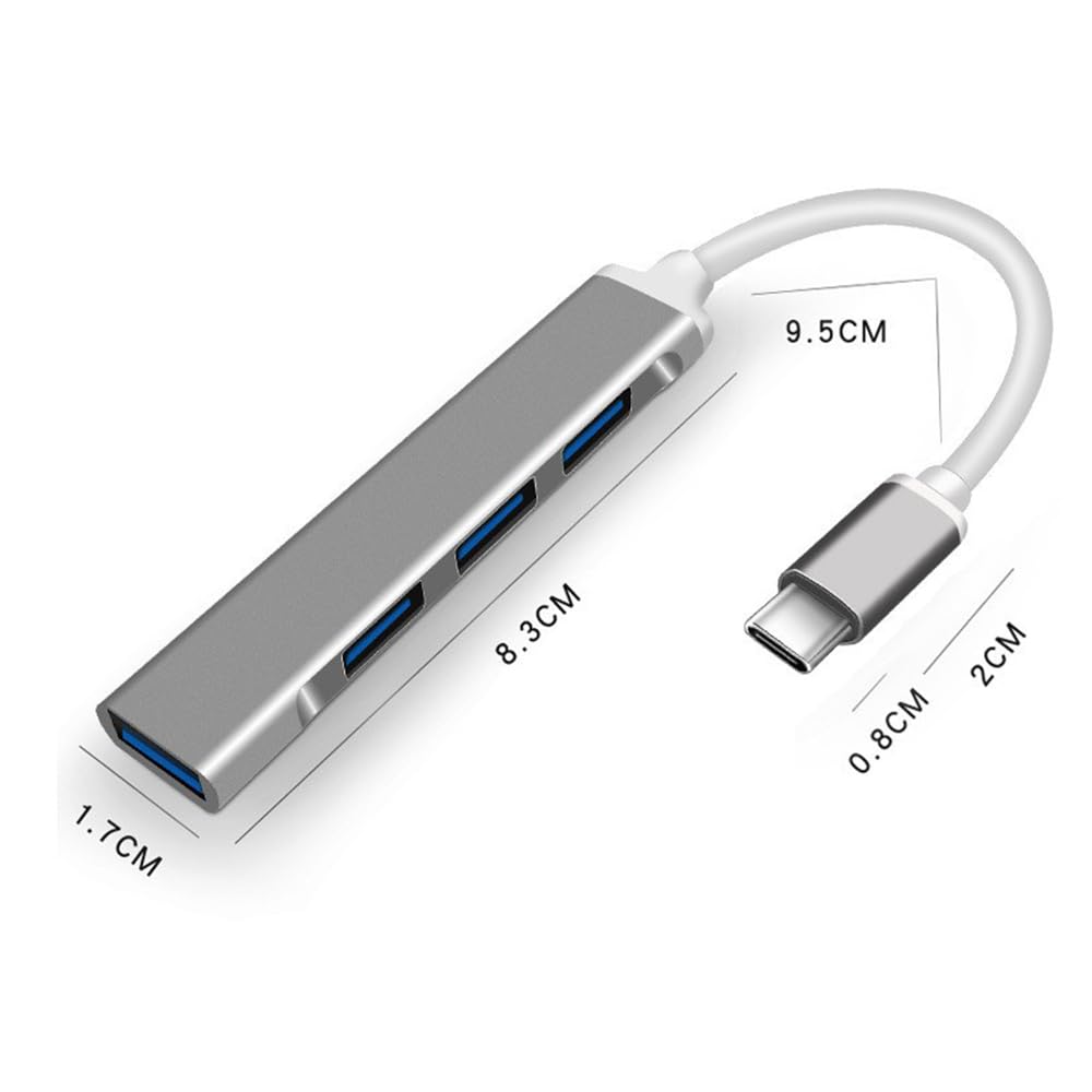 To USB Hub with 1 USB Port and 3 USB Up To 5Gbps Data Transfer Compatible with USB Computer Expansion Type C Docking Gray USB-C Hub, 4-in-1, Type-C