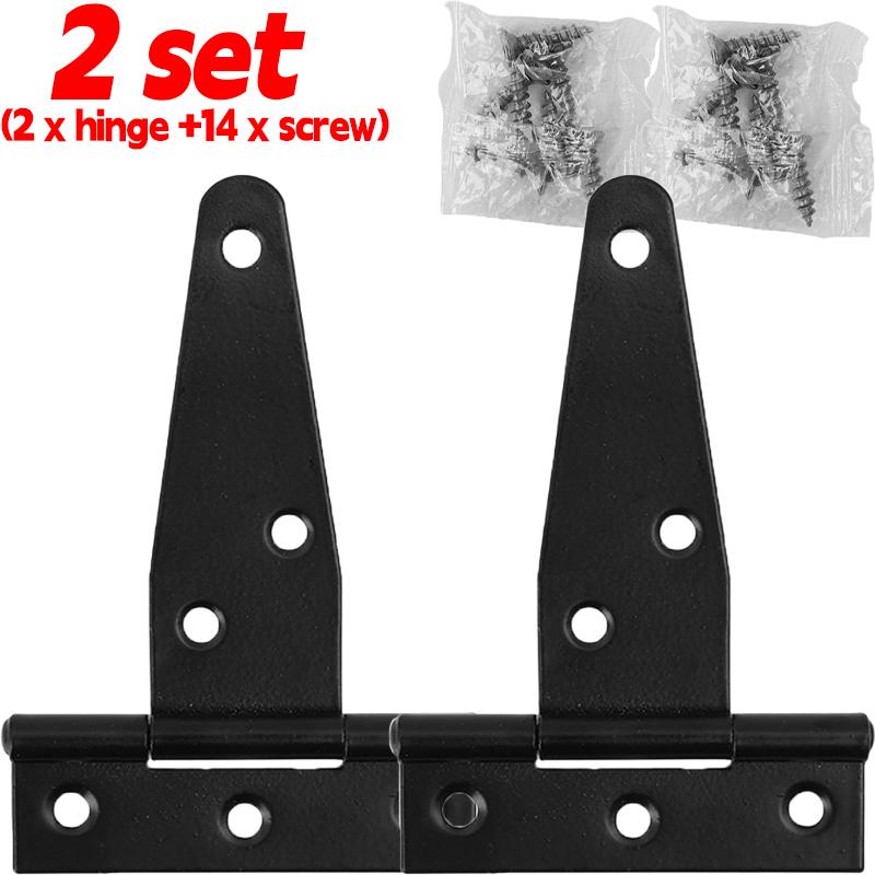 1/6set Steel T Shape Hinge Iron Triangle Hinge Rustproof Heavy Duty Furniture Hardware Black Home Door Gate Cabinet Hinges