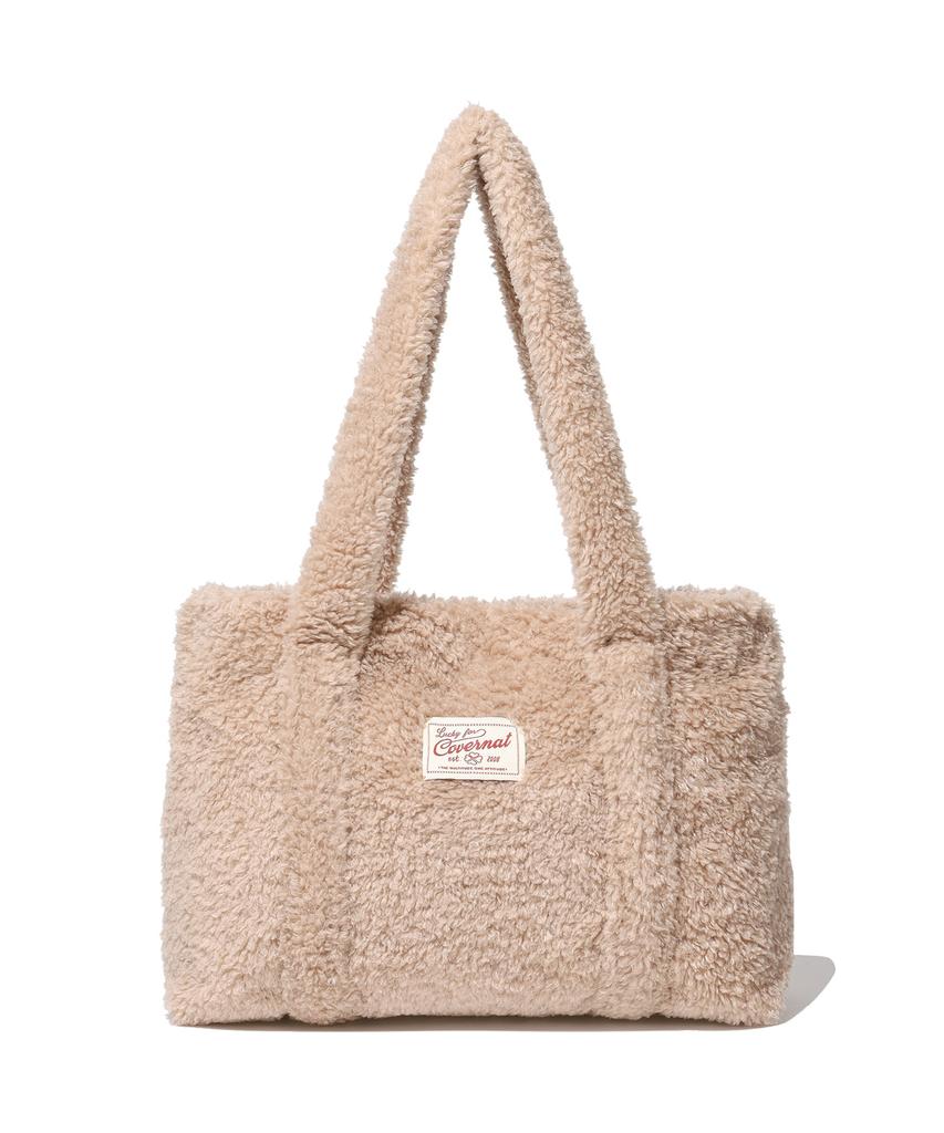 Covernat Woman Clover Heart Fluffy Medium Tote Bag Beige
