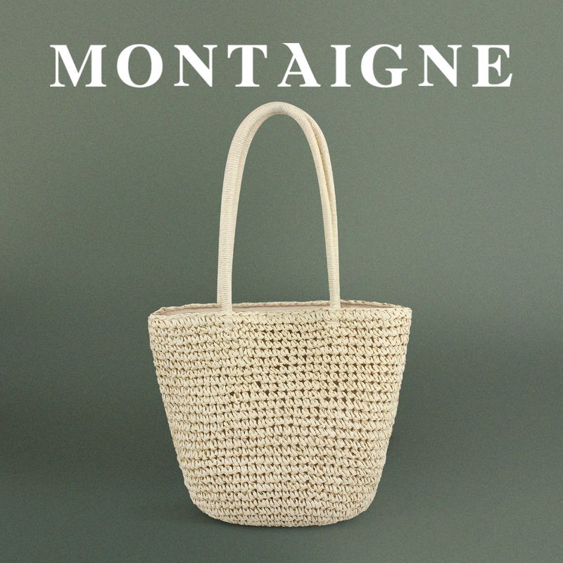 

French Montaigne Classic All-Match Handmade Woven Bag Paper Straw Bag Shoulder Large Capacity Tote Bag Beige-Beige