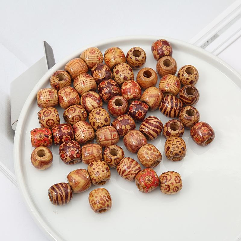 

DIY Mixed Pattern Wooden Beads - 17mm Large Hole Printed Beading Accessories 17mm (50 beads)