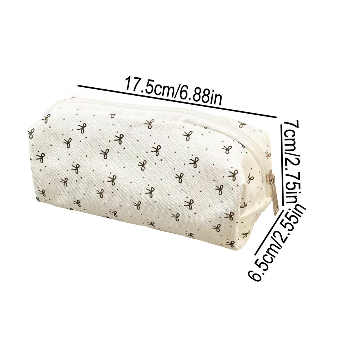 

1PC Cute Canvas Pencil Case Bow Pattern Desk Decoration Zipper Portable Storage Bag Back-to-School Stationery Supplies