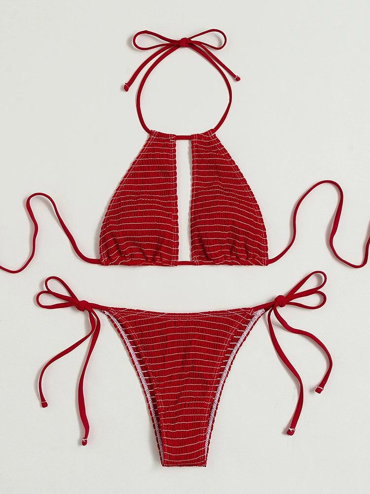 2025 Bikini con Scollo all'americana e Laccetti Laterali a Rete Affumicata Costume da Bagno Donna Due Pezzi Bikini Set Costume da Bagno Abbigliamento da Spiaggia