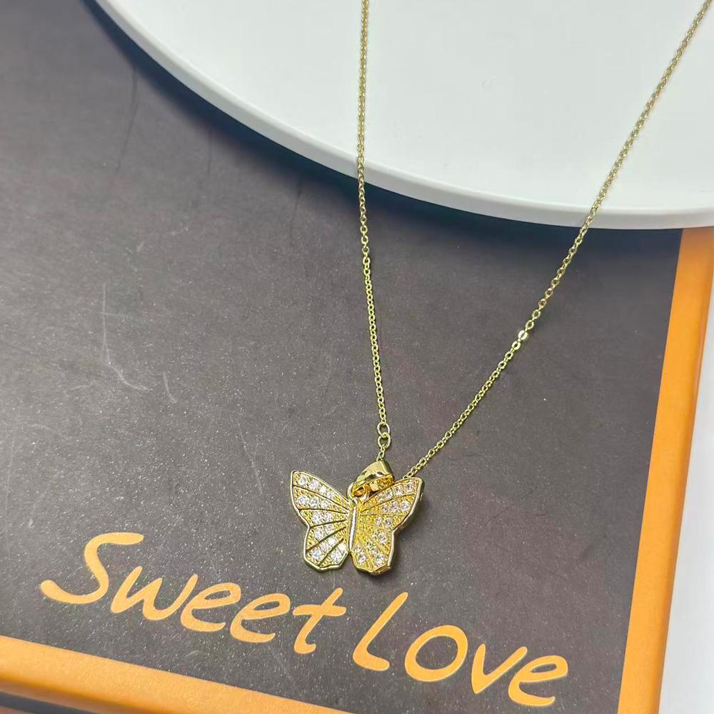 New Trendy Zircon Crystal Pendant Necklace For Women Female Sweet Gold Color Stainless Steel Clavicle Chain Jewelry Wholesale