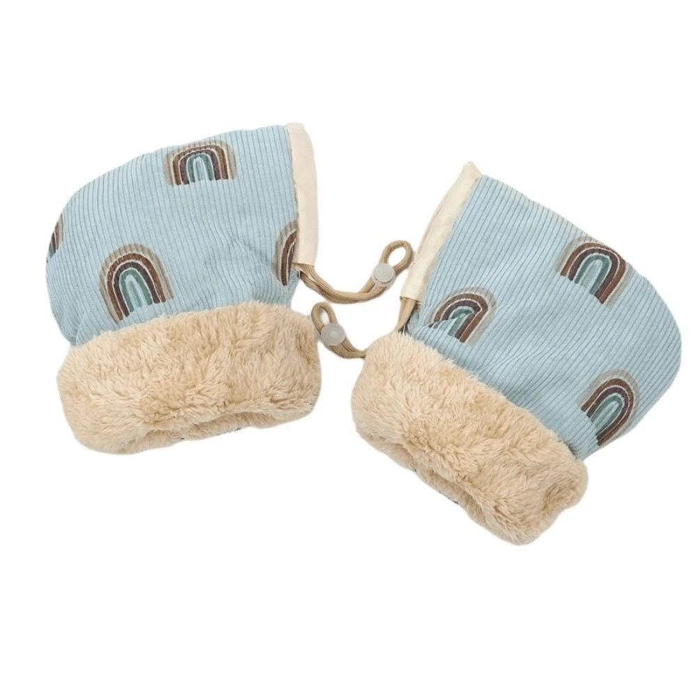 Windproof Design Infant Stroller Gloves Fleece Lined Children s Bicycle Gloves  Scooter Accessory Blue Rainbow