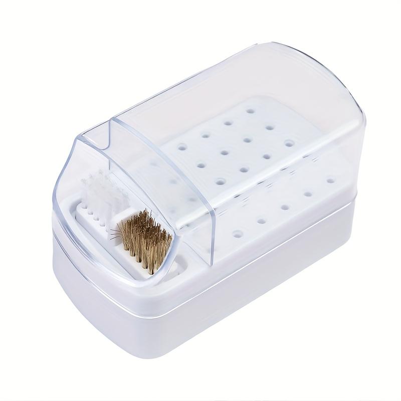 2-in-1 Detachable Nail Polish Head Storage Box with 30 Holes - Clear Organizer for Polishing Drills, Includes Cleaning Brush