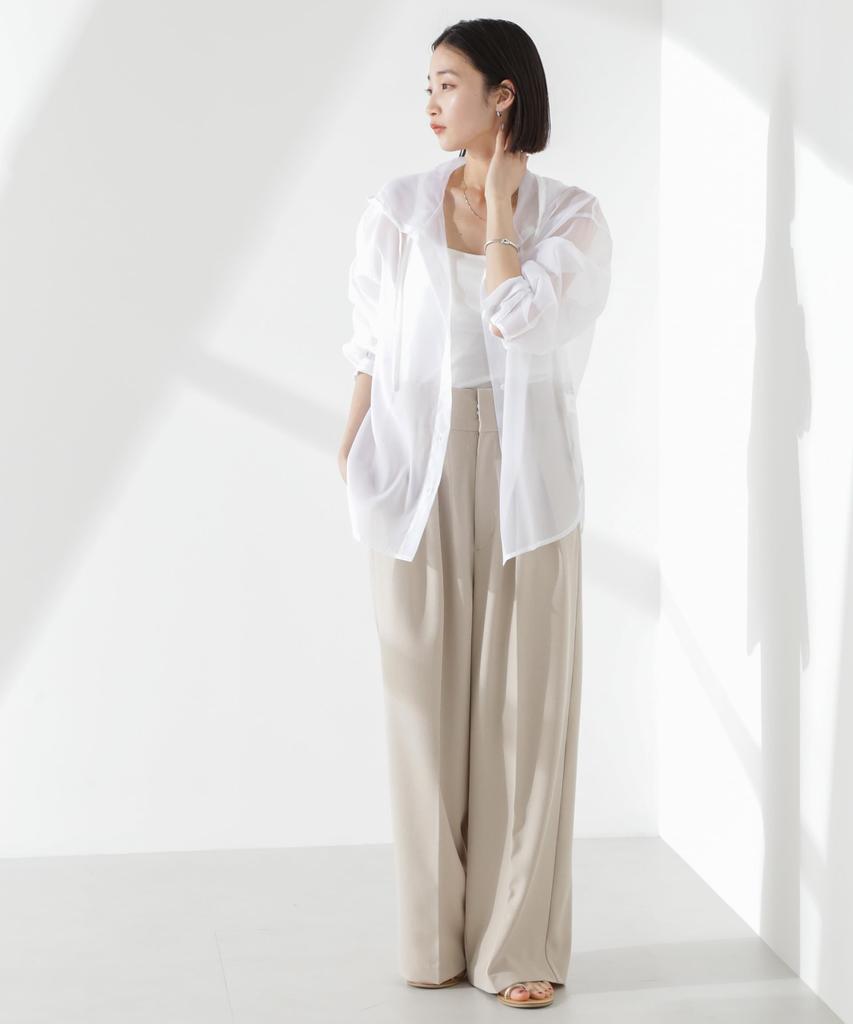 Nano Universe Sheer Hooded F Women's Shirt, 030, White, 673-5120316