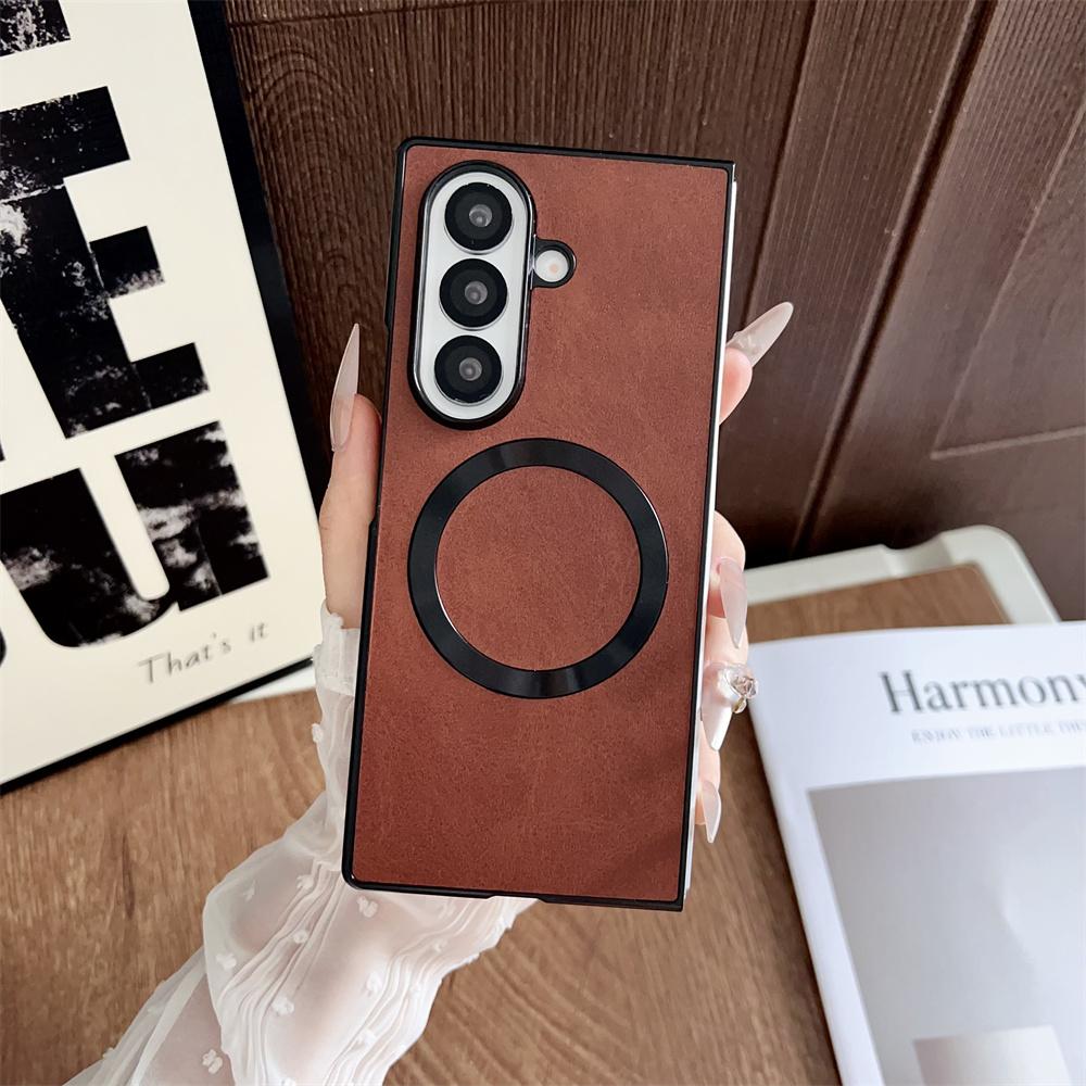Magnetic for Magsafe Wireless Charge Leather Phone Case for Samsung Galaxy Z Fold 7 6 5 4 3 5G ZFold 7 Protective Bumper Cover