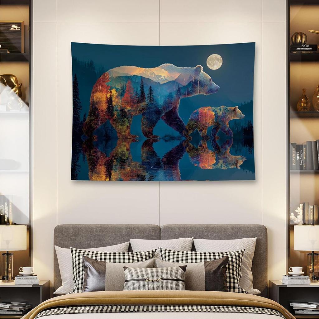 Fantasy Bear Forest Portrait Tapestry Wall Hanging Personalized Animal Background Home Decoration Aesthetics Bedroom Living Room