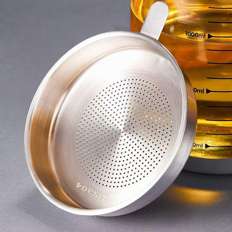 1L/1.5L Stainless Steel Glass Oil Strainer Pot Container Jug Storage Can With Filter Cooking Oil Pot For Kitchen Household Tools