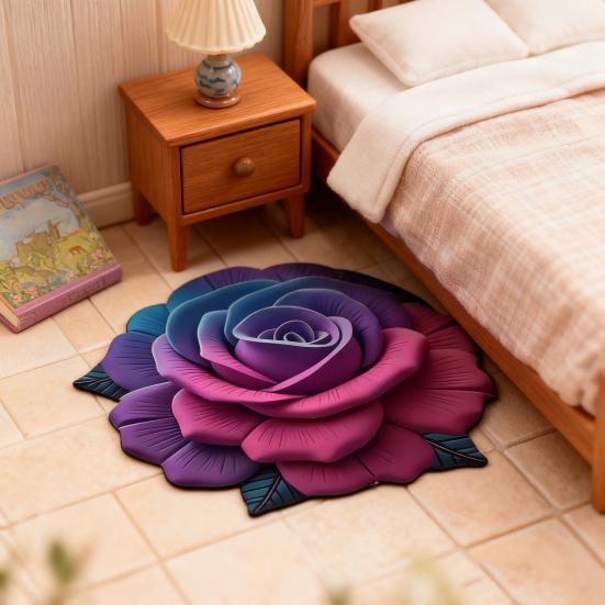 3D Visual Flower Rug Absorbent Floral Floor Mat with Anti-Slip Bottom Decorative Living Room Area Rug for Bedroom Bathroom Entryway