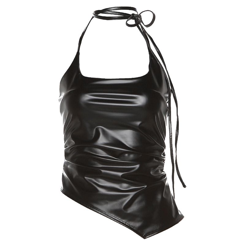 # Sisjuly# Cool Asymmetrical Elegant Silm PU Leather Halter Strap for Women Easiest for Match Tops
