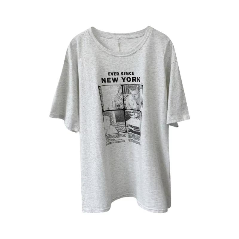 

Цифровая печать Ort Sve Футболка женская тонкая свободная ленивая Sle средней длины F Sve Ey Топ Летний хлопок круглый вырез S