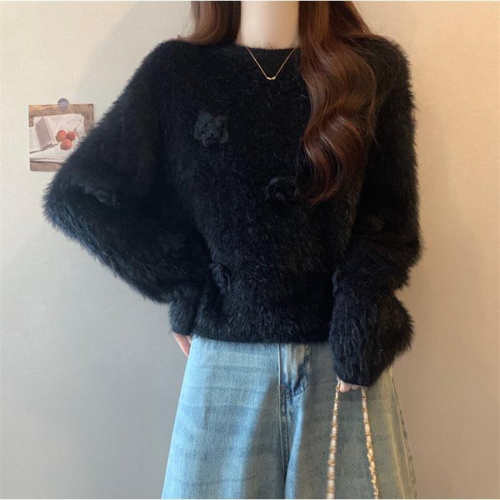 Women's 3D Rose Knit Sweater: Soft Fluffy Pullover for Autumn/Winter
