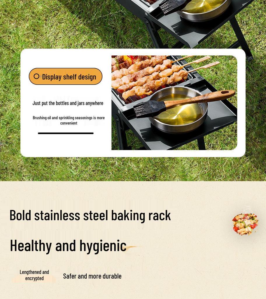 New Portable Charcoal BBQ Grill – Handheld Pull-Out Design for Outdoor Camping
