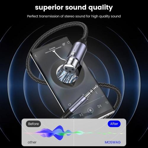 MOSWAG 3.5mm Male To XLR Female Cable, Balanced Nylon Braided Stereo Adapter Cable, Durable and Compatible with Microphones, Speakers, Consoles, Ampli