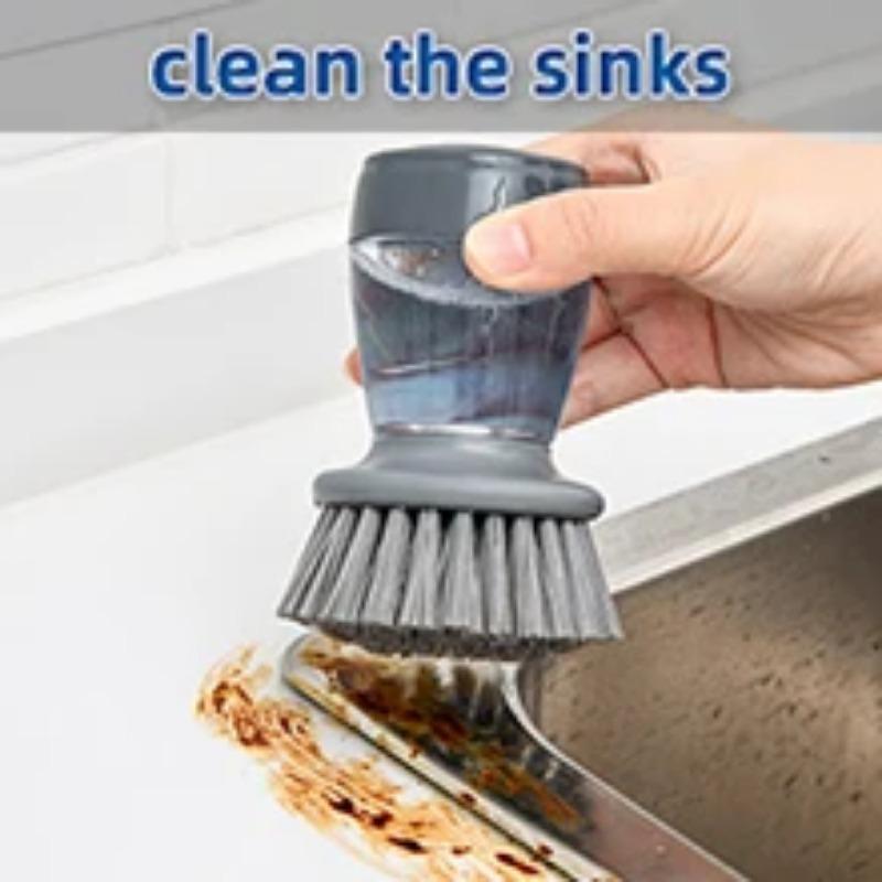 Set of 2 Dish Brush with Soap Dispenser, Kitchen Dish Scrubbers Set with Draining Tray for Washing Dishes/Pots