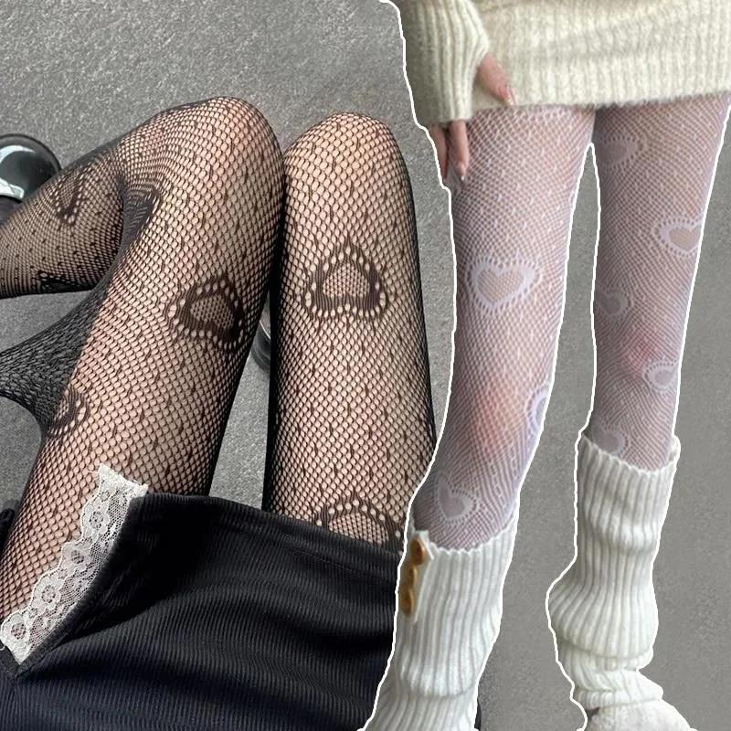 Srdíčková síťovaná dívčí punčochová kalhoty Punčochy Bílé síťované punčochové kalhoty Dámské pro ženy Letní legíny Punčocha