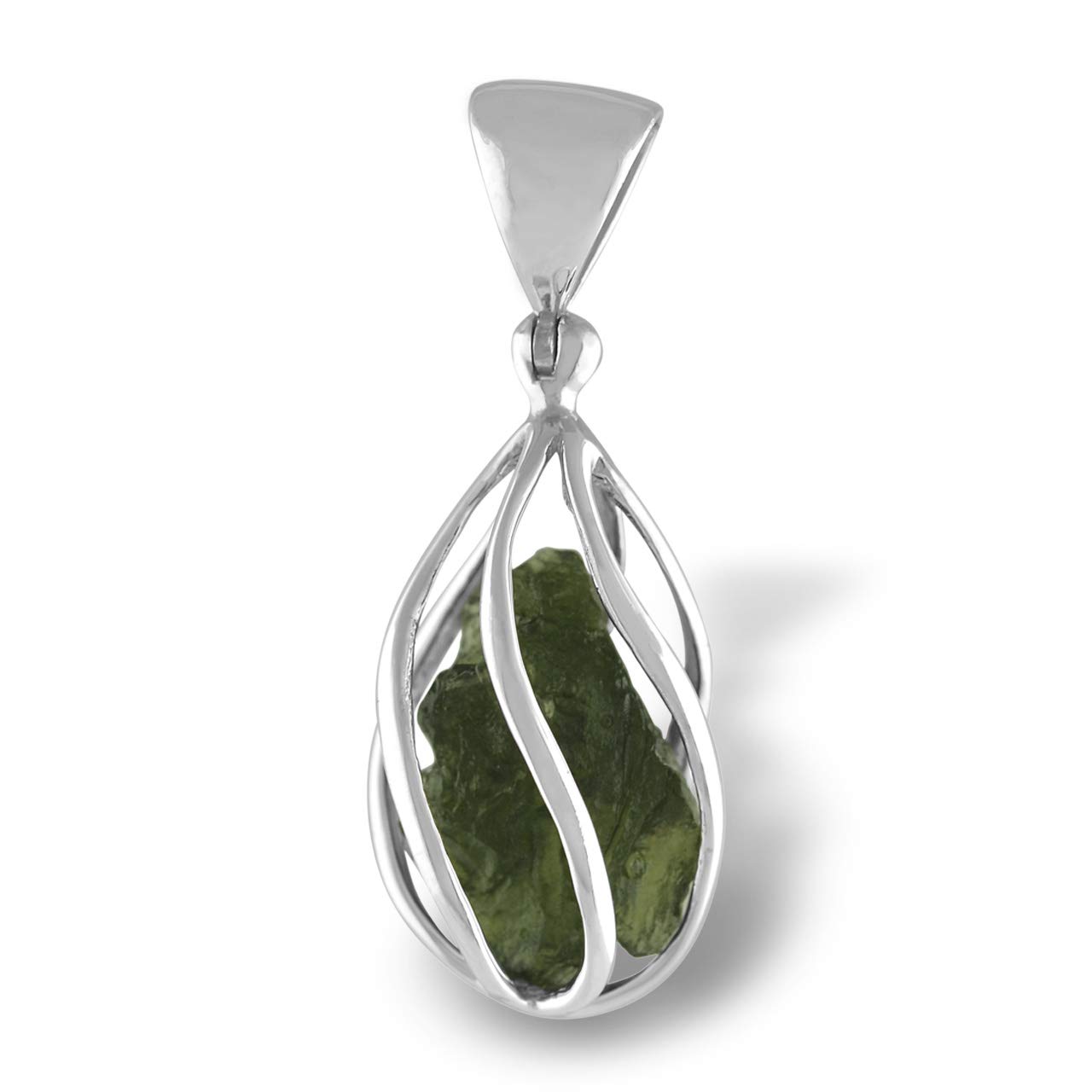 

Moldavite pendant in a spiral unpolished and silver [Starborn] basket/Natural, untreated/Sterling (silver 925)