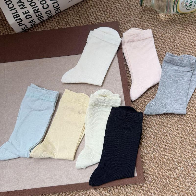 Leichte Kinder-Frotteesocken aus Seide für Frühling und Sommer mit kühlendem und atmungsaktivem Design, Wadenhöhe, einfarbig.