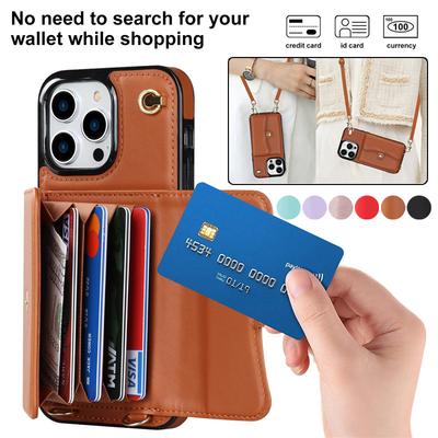 Lanyard Leather Purse Phone Case for iPhone 17 Air 16E 16 Pro Max 15 Plus 14 13 12 11 X XS XR Flip Holder Wallet Card Cover Etui