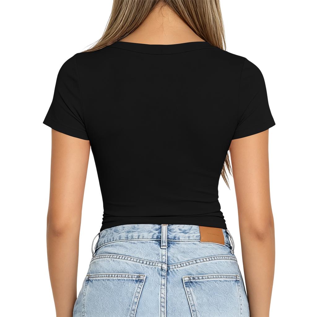 Women V Neck Fitted Short Sleeve Top Milk Silk Fabric Solid Basic Stretchy Lightweight Soft T Shirt for Daily Wear