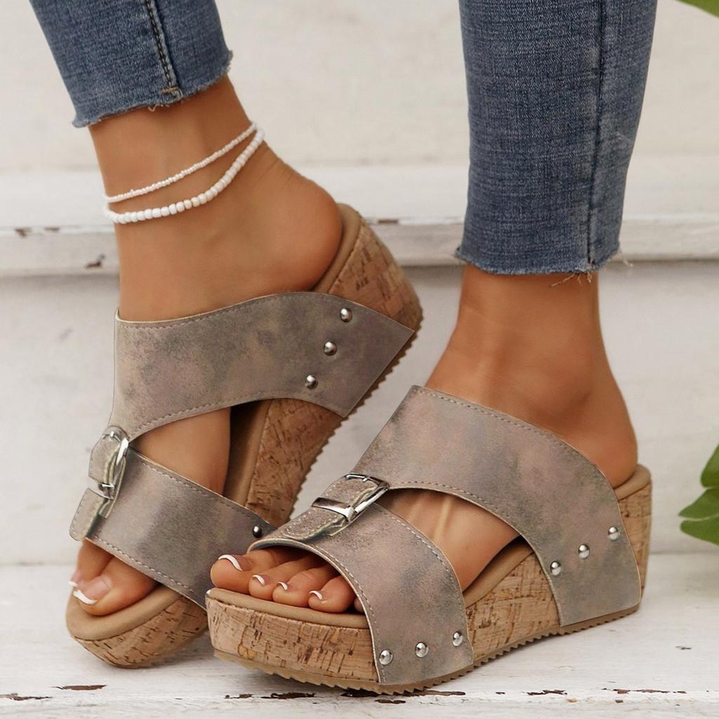 Women Wedge Sandals 2026 Summer Platform Sandals Rubber Sole Buckle Peep Toe Elegant Shoes For Woman Beach Sandalias De Mujer