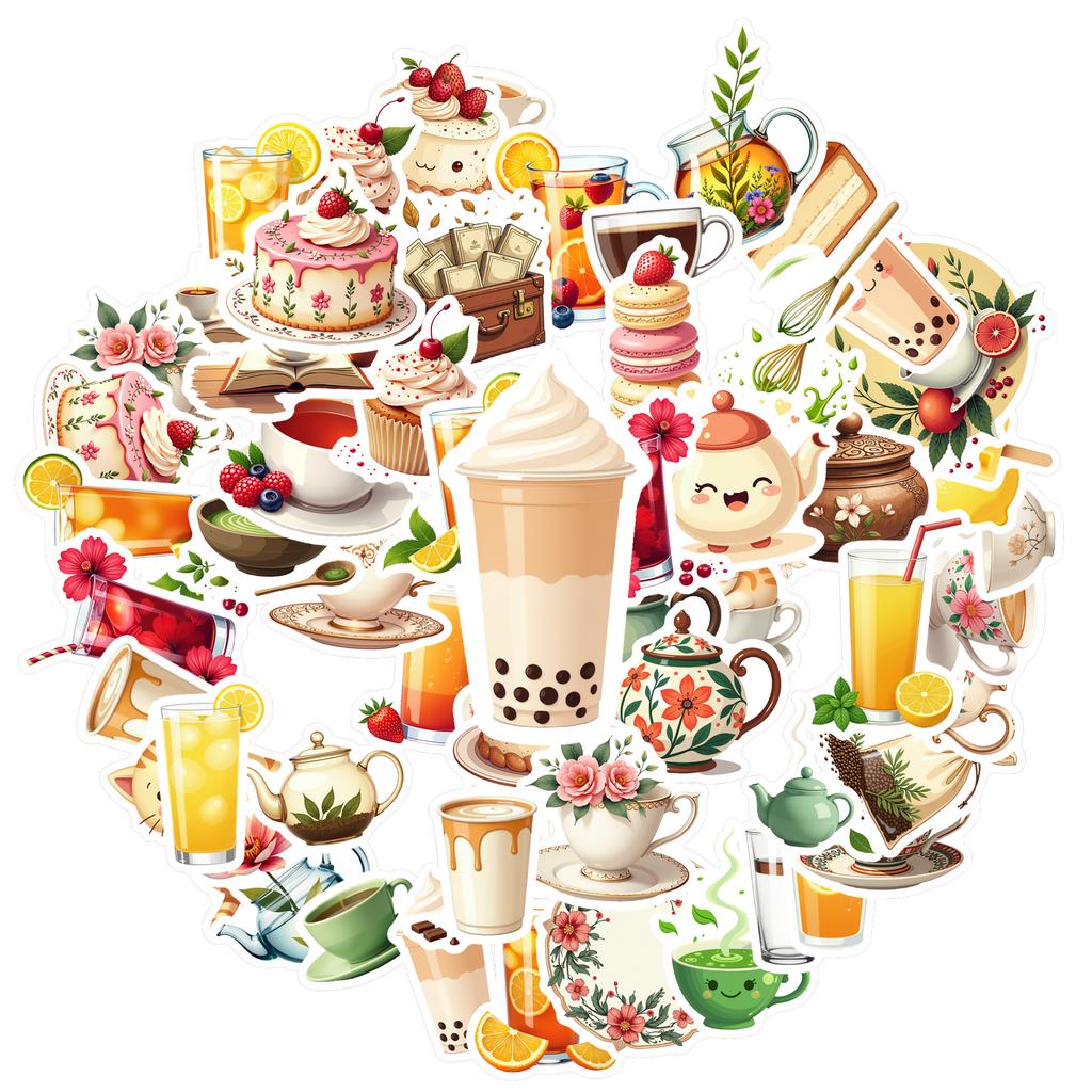 35-70pcs Beverage Dessert Stickers Aesthetic Decals Decoration Phone Luggage Water Bottle Graffiti Sticker School Supplies