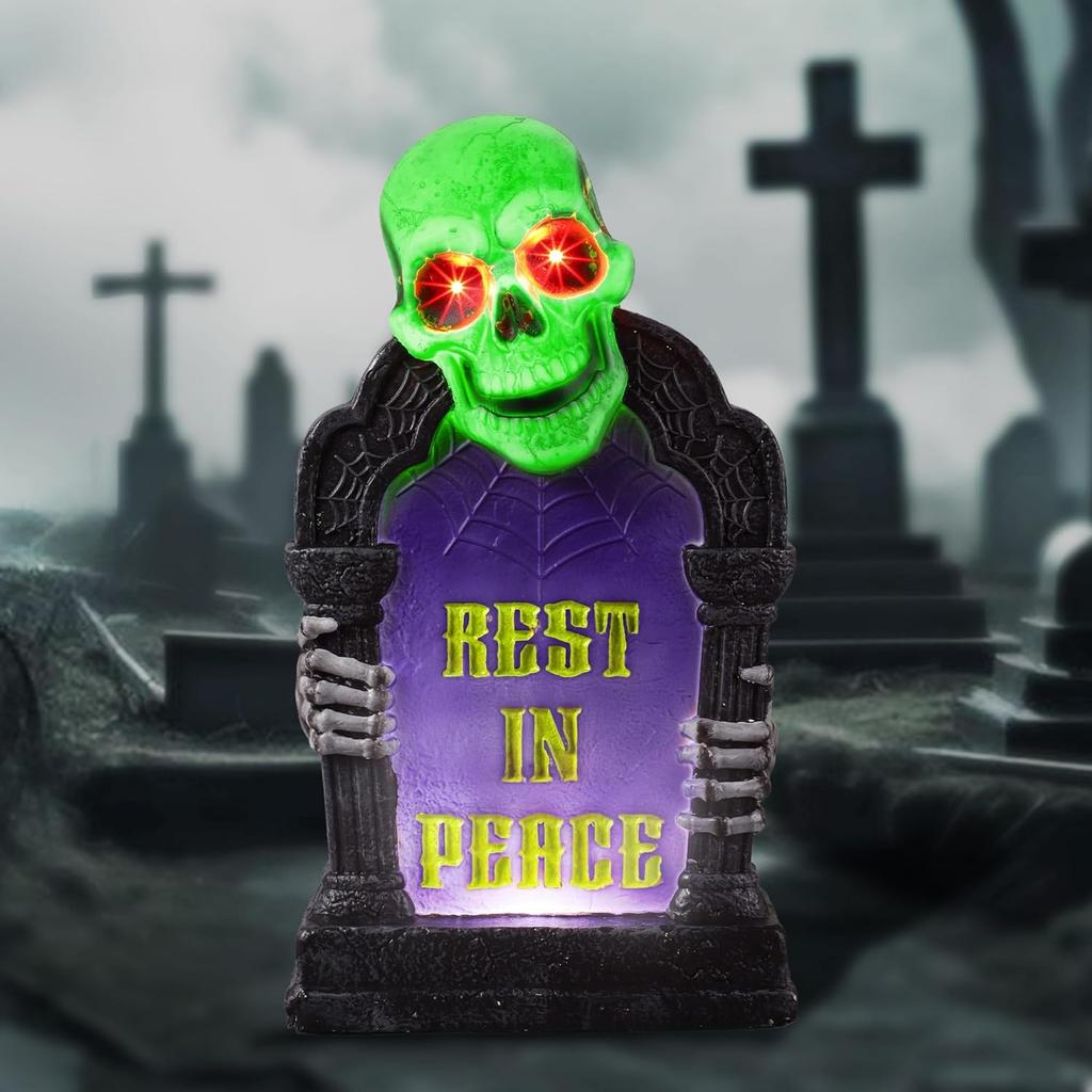 Halloween Graveyard Tombstone Decorations Outdoor Glow Skeleton Gravestone Plastic Scary Haunted House JOYFY LED 16.5 Entertaining Play Safe