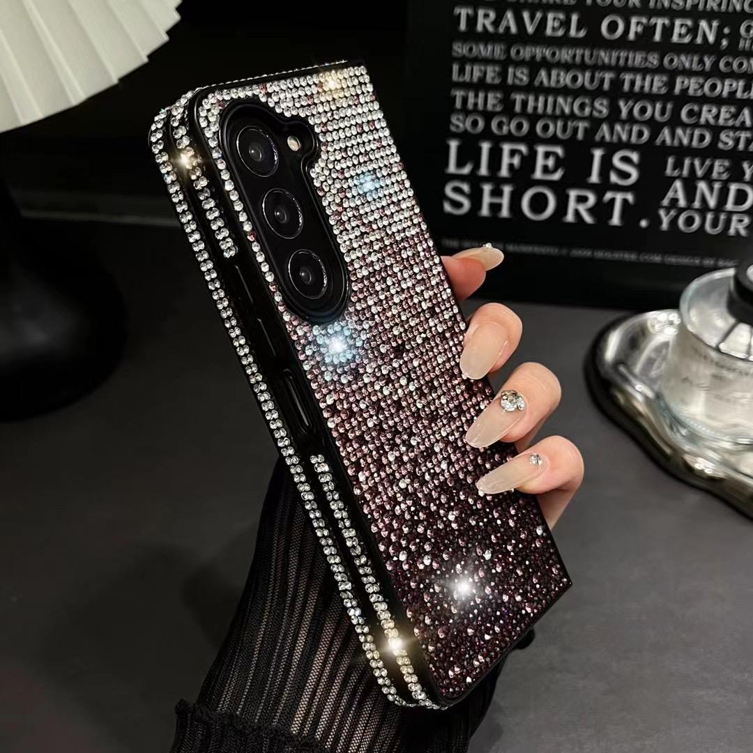 

Bling Gradient Full Diamond Case for Samsung Galaxy Z Fold 6 Z Fold 5 Z Fold 4 Z Fold3 Woman Shiny Gem Bracelet Protective Cover Z Fold 3