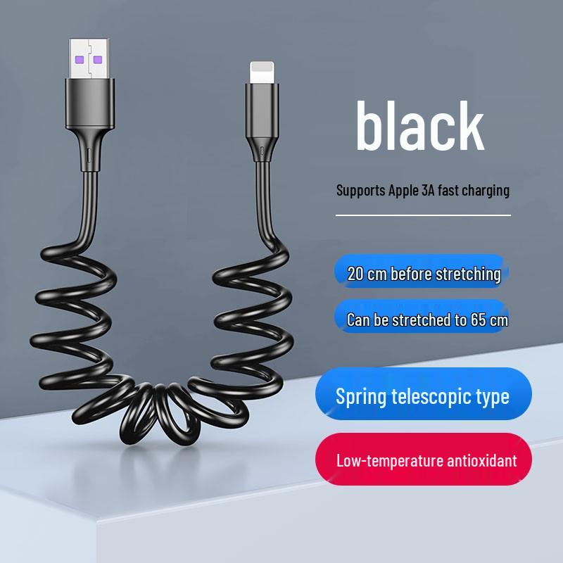 Câble USB Rétractable à Ressort Double Coude 6A Charge Rapide pour Téléphones & Voitures