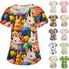 Women's Easter Print Loose V-Neck Pocket Short-Sleeve Caregiver/ Uniform