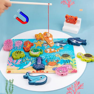 Children's Wooden Double-Sided Multifunctional Matching Board Through Rope Drawing Board Children's Fishing Beaded Baby Educational Toys