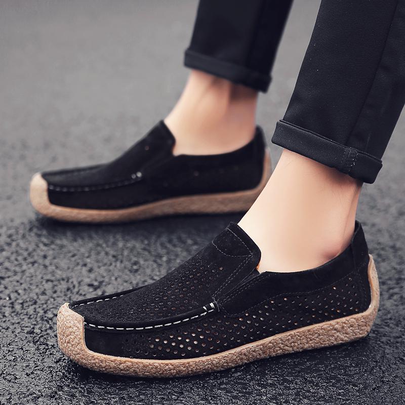 Fashion Summer Men Loafers Luxury Genuine Leather Mens Shoe Suede Male Casual Shoes Breathable Soft Driving Shoes Walking Shoes