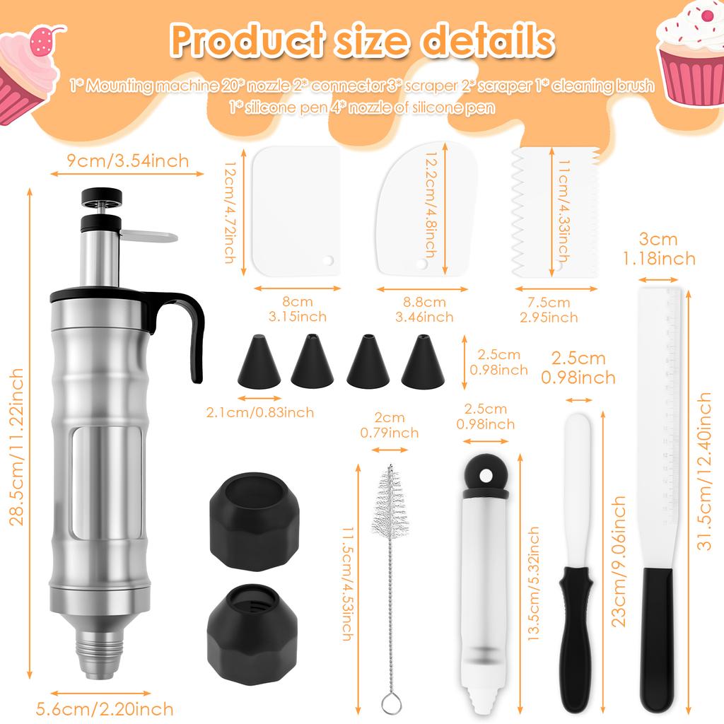 Cream mounted flower gun Stainless steel is easy to clean Wear resistant multifunctional cake decoration syringe kit