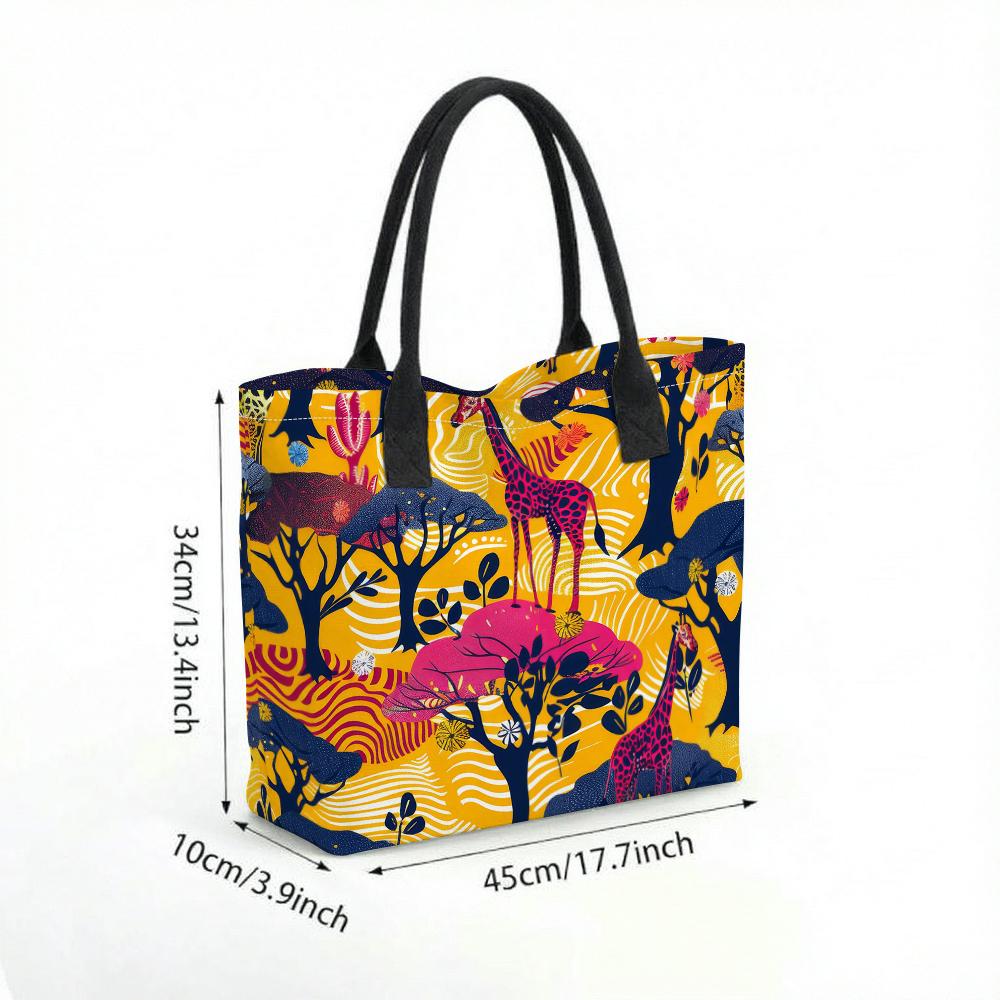 Fashion Giraffe Printed Tote Bag Large Capacity Casual Daily Shoulder Handbag for Outdoor Shopping Travel