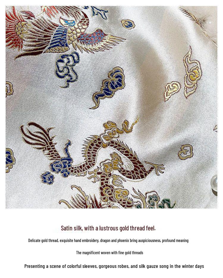 2025 Winter Chinesischer Stil Kunstfellmantel: Damen Midilanger Perlenbesetzter Satin Tang Anzug Umhang