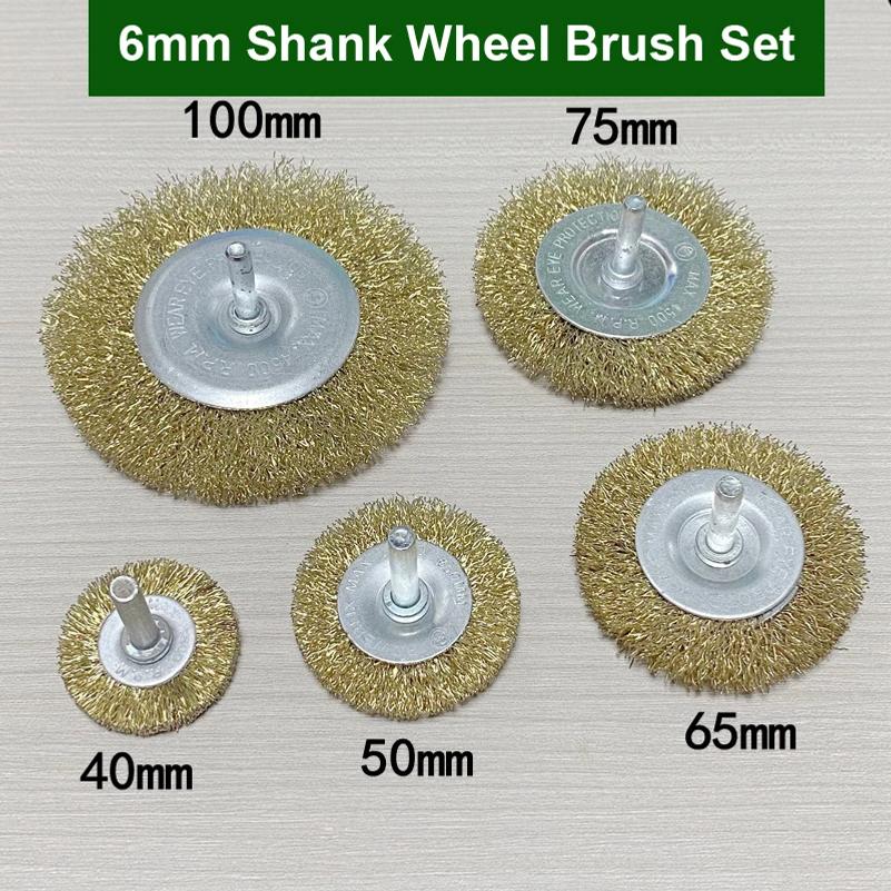 3/5/6Pcs 6mm 1/4" Shank Brass Plated Carbon Steel Wire Cup/Wheel/End Brush Drill Rotary Tools Metal Rust Removal Polishing Clean