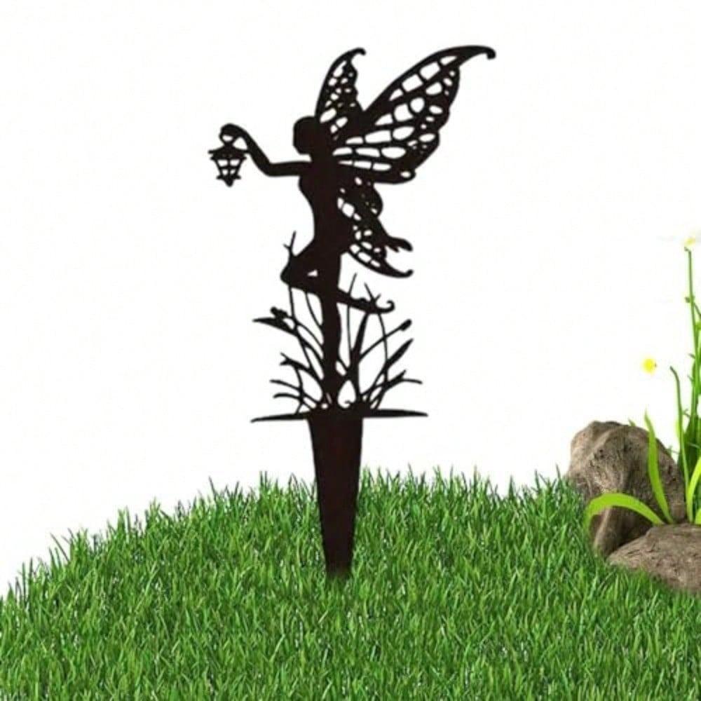 Rustic Black Metal Dancing Fairy Garden Stake Ornamental Yard Art Creative Outdoor Decor for Lawn Patio Halloween Party