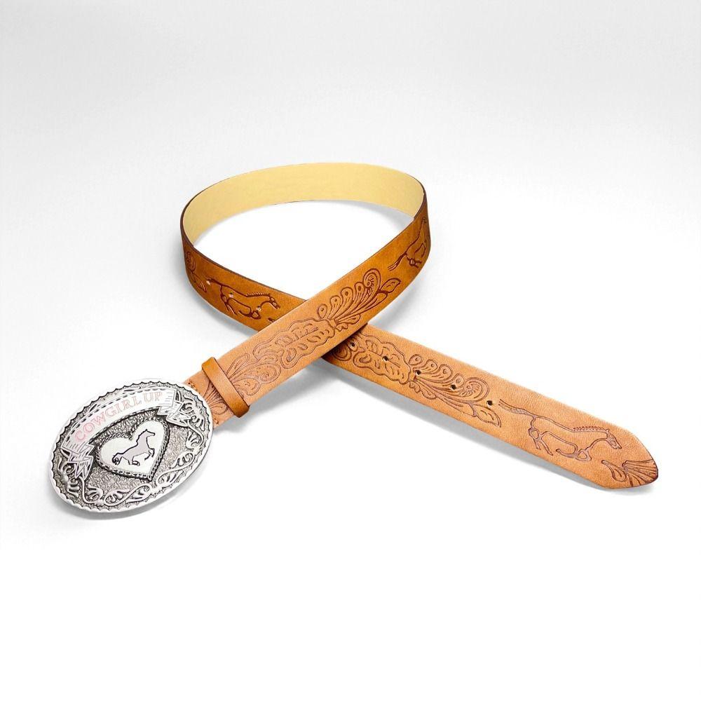 COWGIRL UP Western Cowgirl Belt Luxury Design Heart Horse Buckle Waistband  for Women Spice Girls