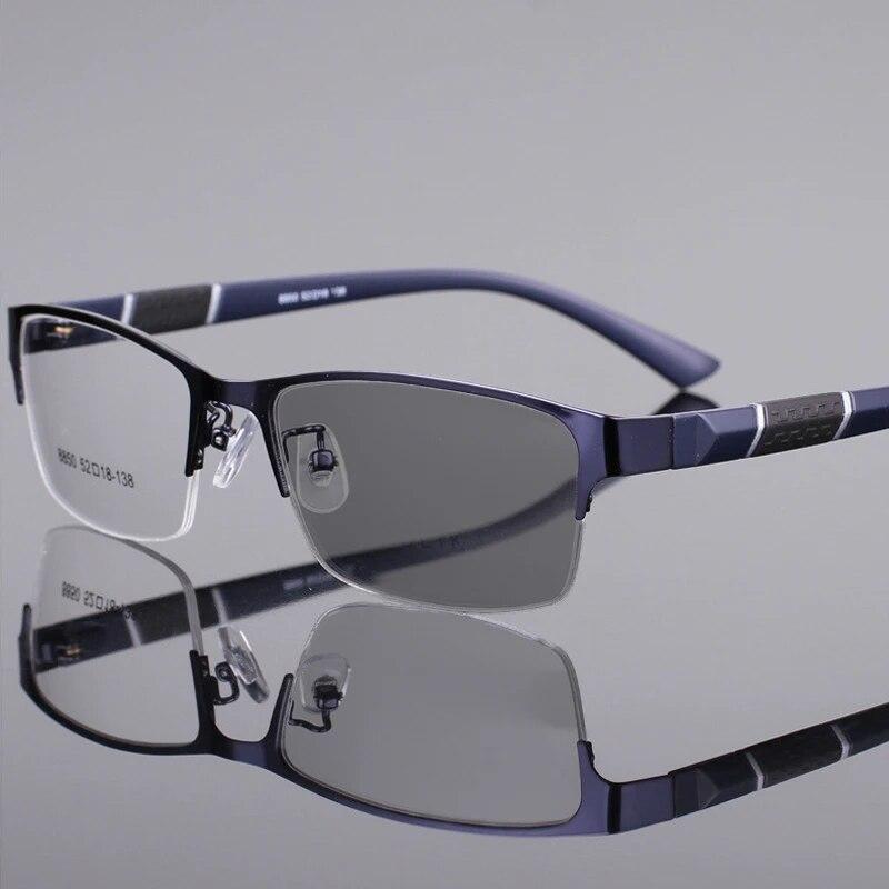 Photochrome Myopiebrille für Herren, Vintage, Business, Halbrahmen, Minussichtbrille, männlich, Outdoor, Farbwechsel-Sonnenbrille, 0 bis 4,0