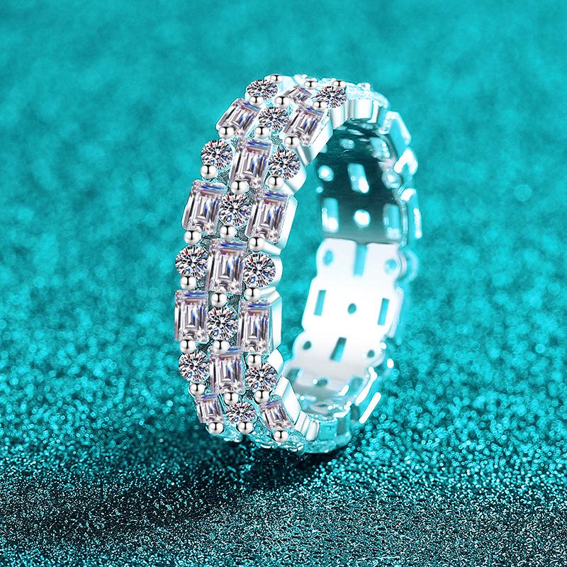 Yin Baichuan S925 Sterling Silver Rectangular Moissanite Ring for Women - Luxury, Glamour, Trendy Style