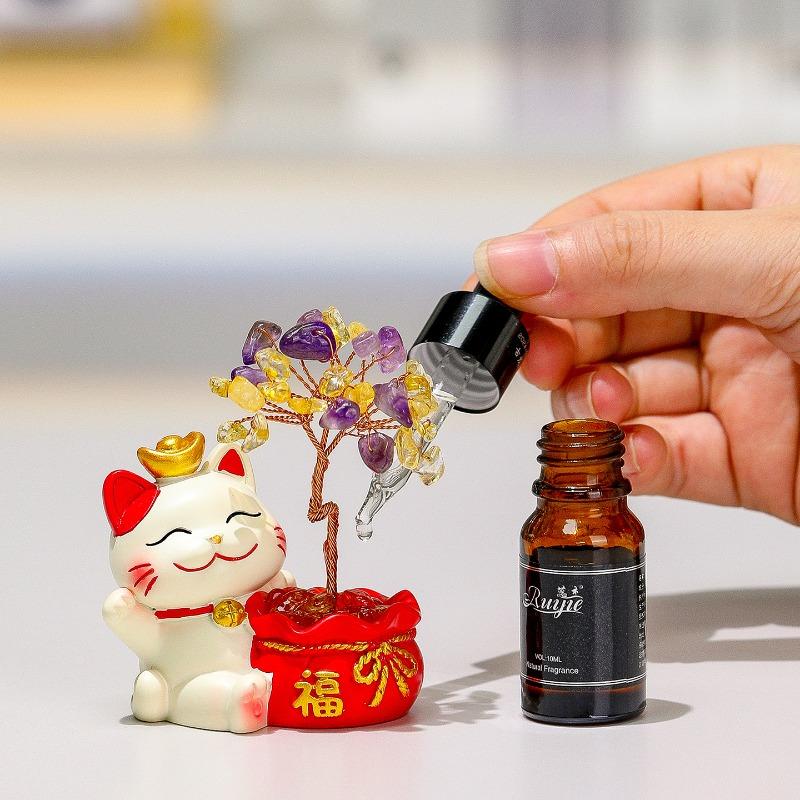 New Edition Lucky Cat Crystal Money Tree Natural Crystal Raw Stone Aromatherapy Diffuser Stone Desk Decor Item Small Gift