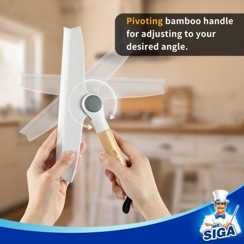 MR.SIGA Rotating Silicone Squeegee with Suction Cup Hook, Bamboo Handle, for Bathrooms, Mirrors, and Windows, Approx. W25 X H20.5cm